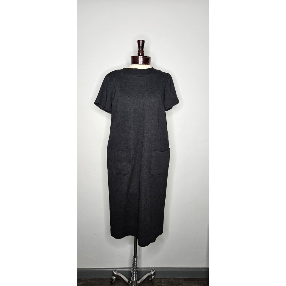 Vintage 1960s Black Union Made Shift Dress Size L